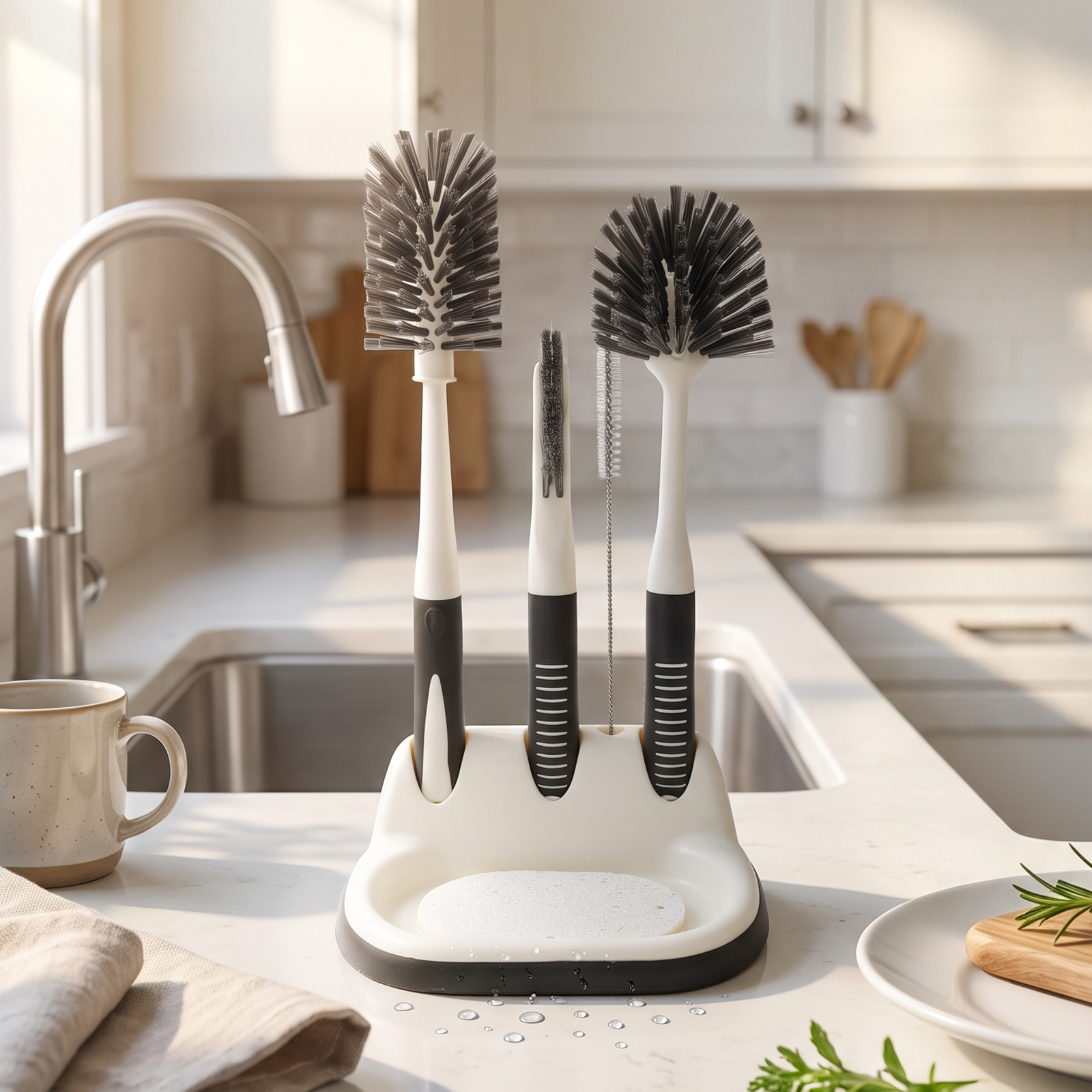 AEVXKHI 5 Piece Dish Brush Set, Kitchen Scrub Brushes with Drainage Holder, Cup Dish Cleaning Brush for Cleaning, Dishwashing, Dishes, Bottles, Straws, Cups, Pots & Sink