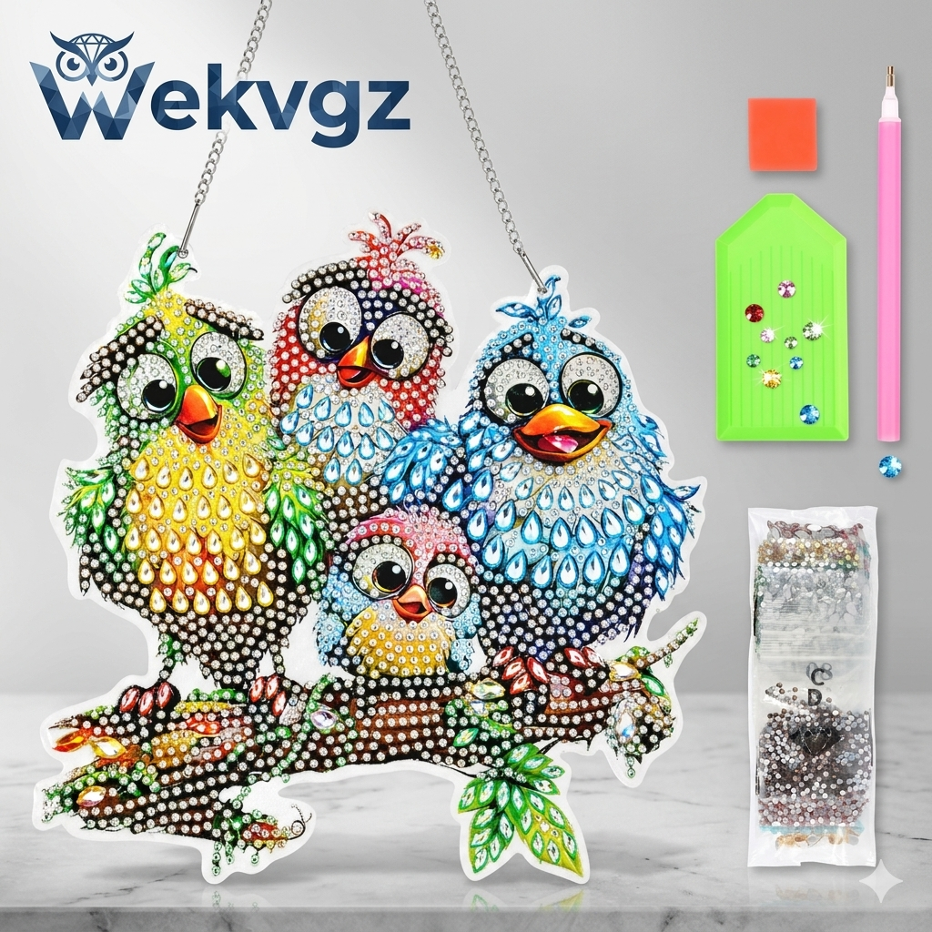 Diamond Art Hanging Kit for Adult Rhinestone DIY Diamond Art Multipurpose Window Ornament Wall Hanging Kit for Living Room Sturdy Room Bedroom(Bird Four)