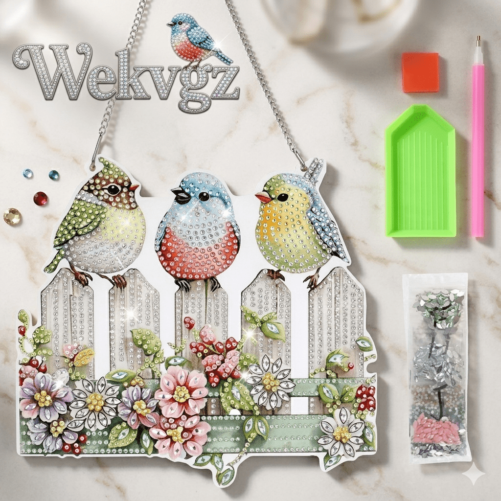Diamond Art Hanging Kit for Adult Rhinestone DIY Diamond Art Multipurpose Window Ornament Wall Hanging Kit for Living Room Sturdy Room Bedroom (Bird Three)