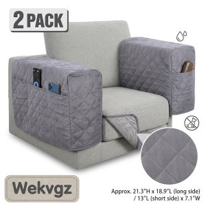 Wekvgz 2 Pack Water Resistant Armrest Cover for Chair and Sofa Couch Arm Cover with 3 Pocket for Phone Sofa Arm Protector for Pet Cat