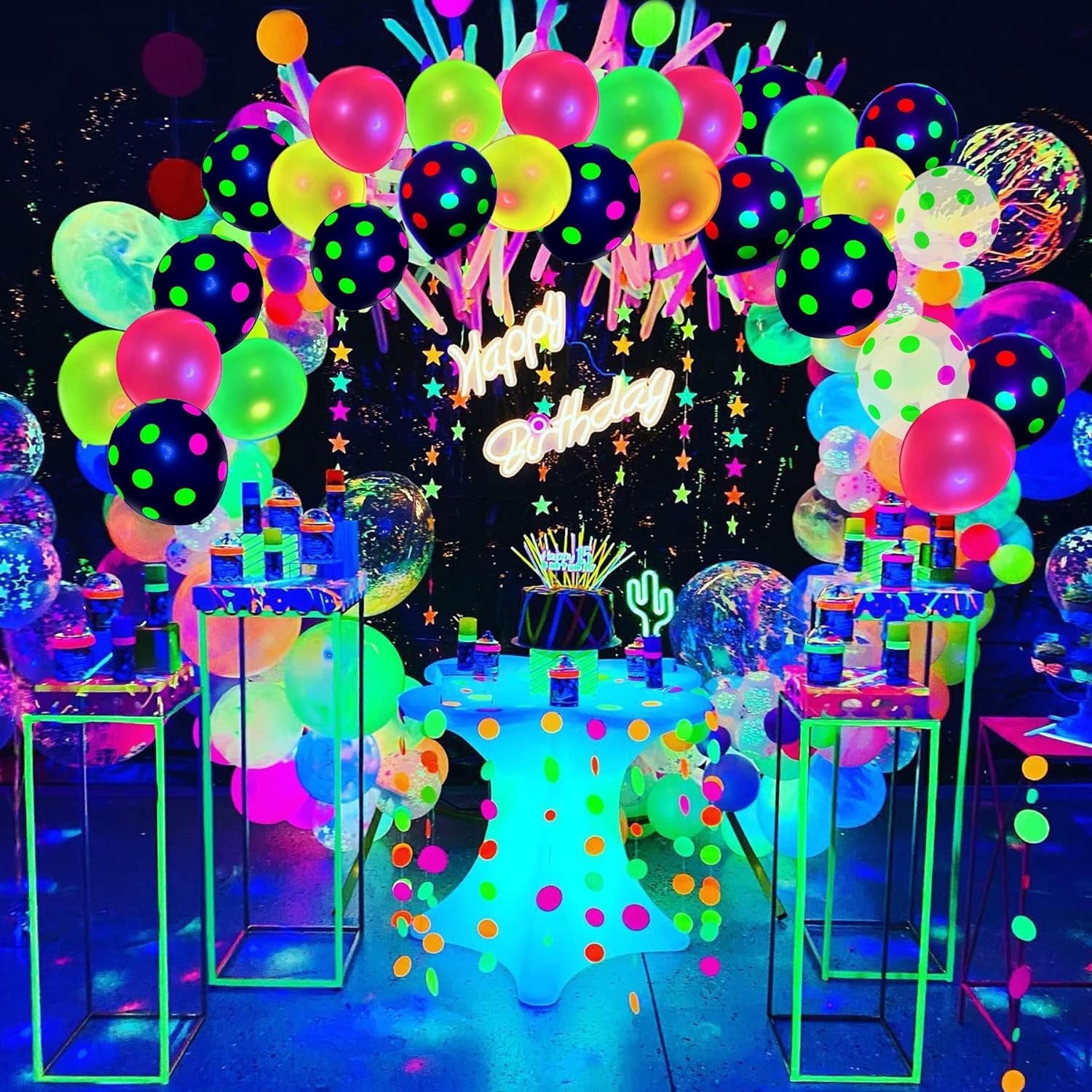 90Pcs UV Neon Balloons 12 Inch Blacklight Reactive Party Balloons for Wedding and Birthday