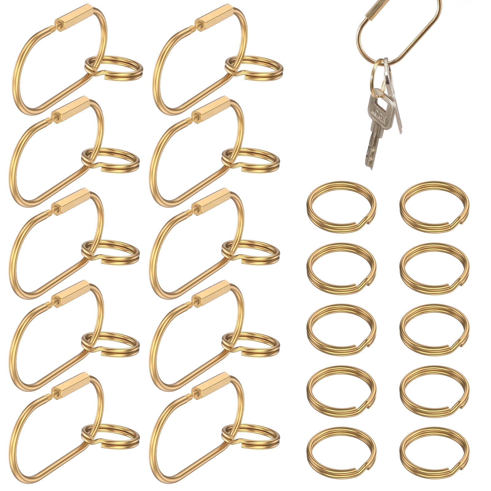 Lzvxtym 30 Pcs Brass Key Rings Bulk,Locking Key Ring Carabiner with Secure Screw Locking,10 U-Shaped and 20 O-Shaped Keychain for Handbag Purse