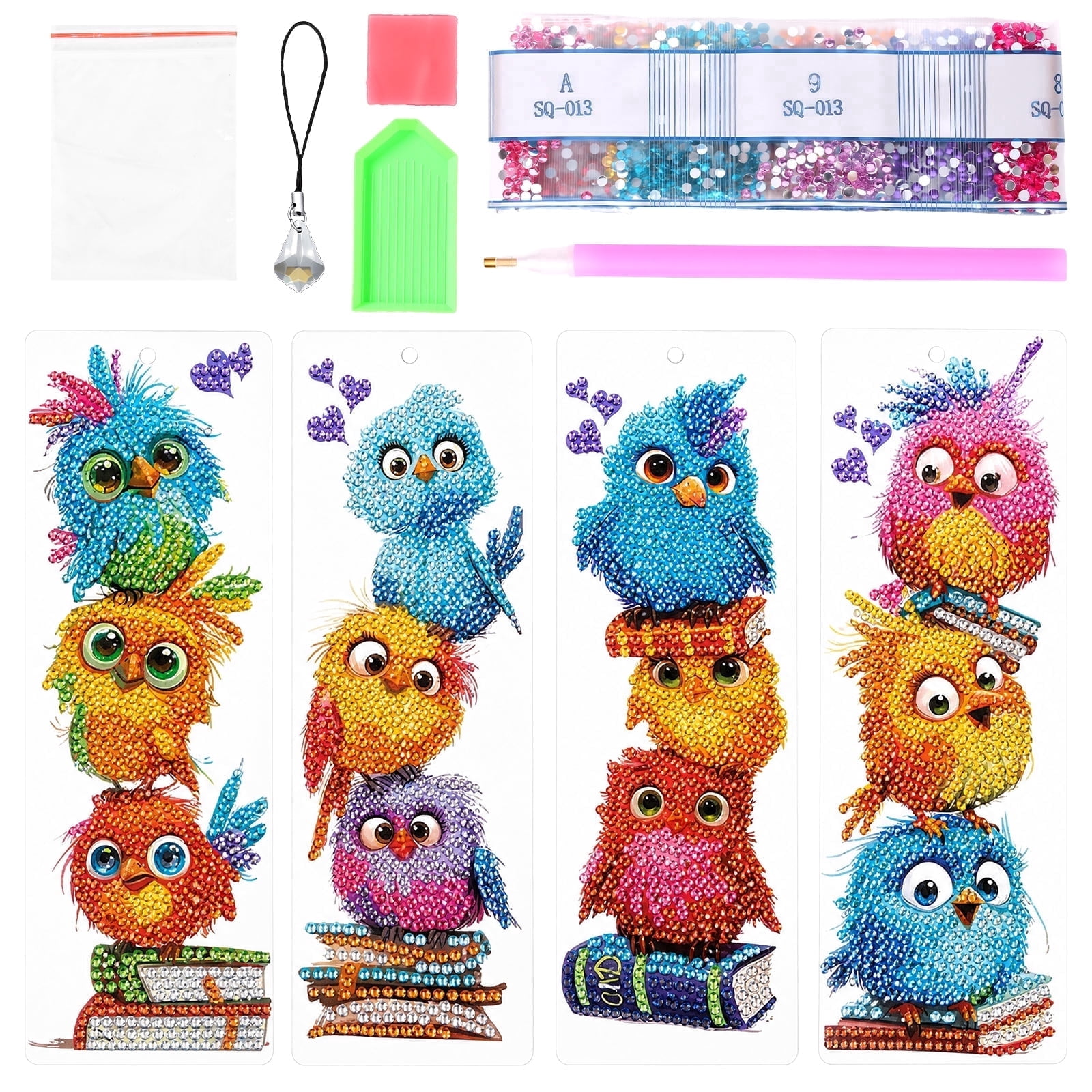 Lzvxtym 4 Pcs Diamond Painting Bookmark Kit,Diamond Art Bookmark with Pendants and Full Tools,Creative Craft Gifts for Book Lovers,Bird Pattern