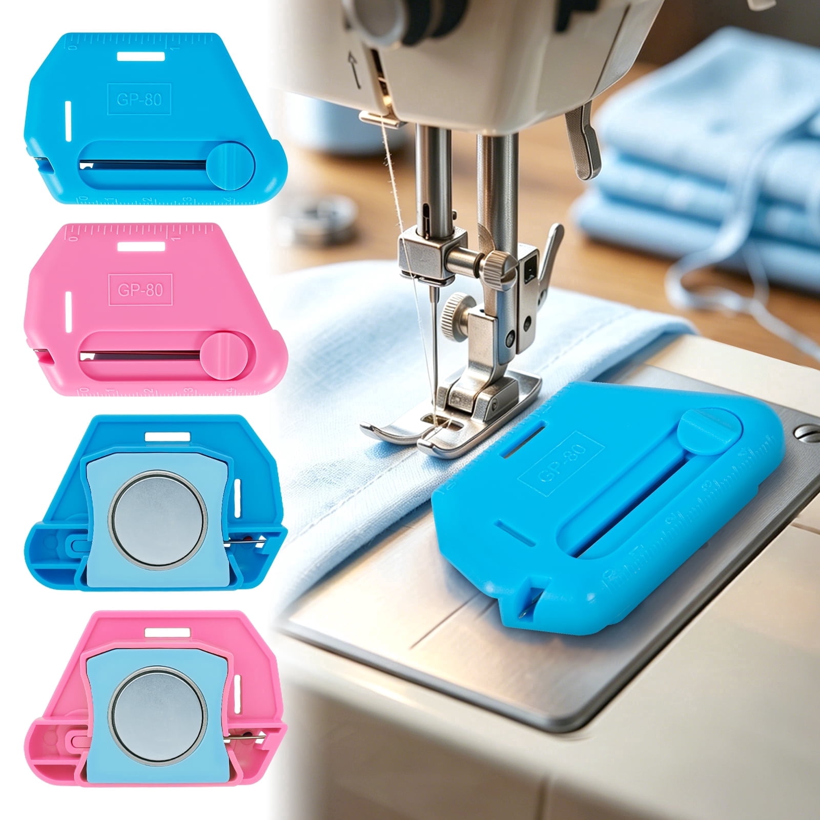 Lzvxtym 4 Pcs Magnetic Seam Guide for Sewing Machine,2-in-1 Magnetic Sewing Guide with Scale and Retractable Seam Ripper for Quilting Crafting