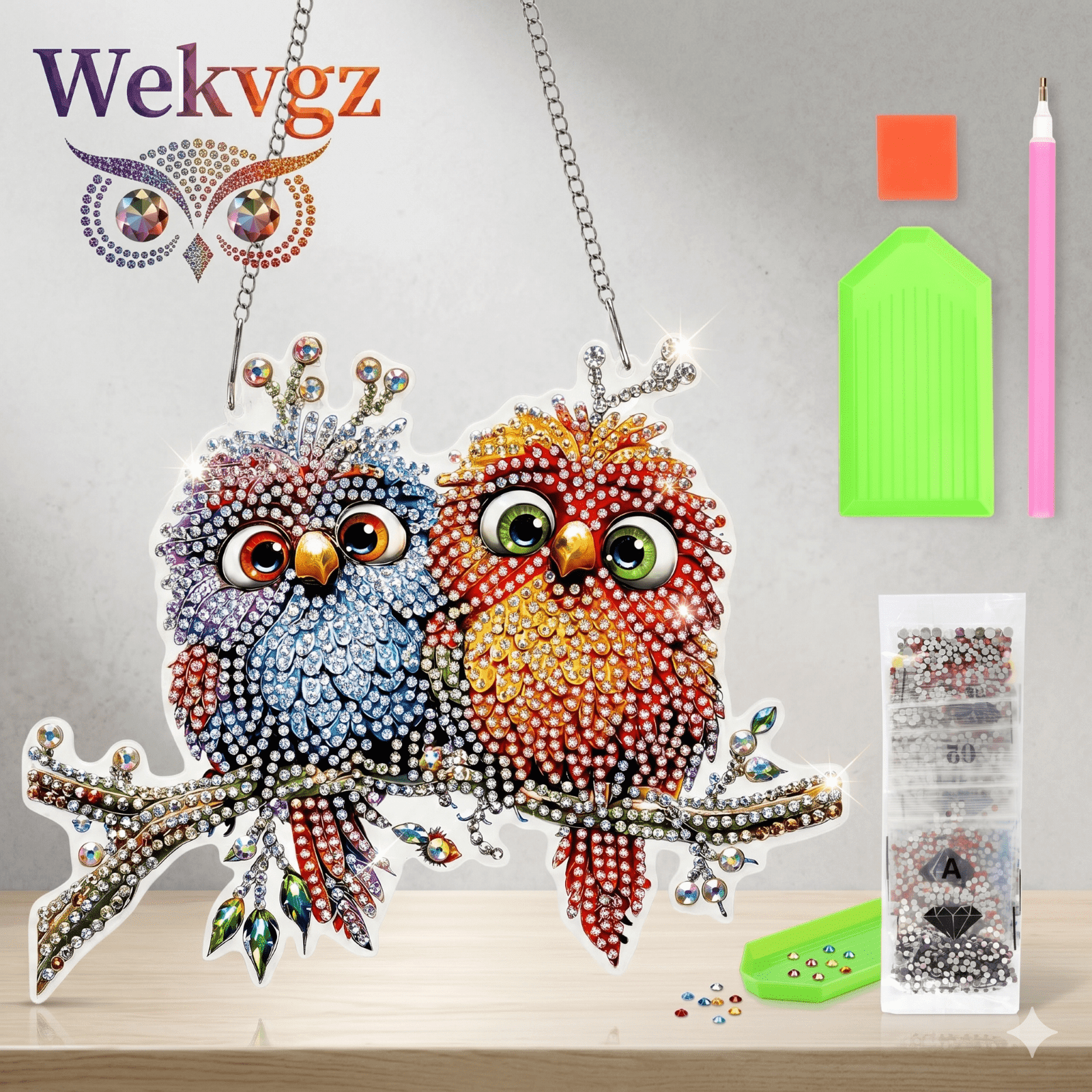 Diamond Art Hanging Kit for Adult Rhinestone DIY Diamond Art Multipurpose Window Ornament Wall Hanging Kit for Living Room Sturdy Room Bedroom (Bird Two)