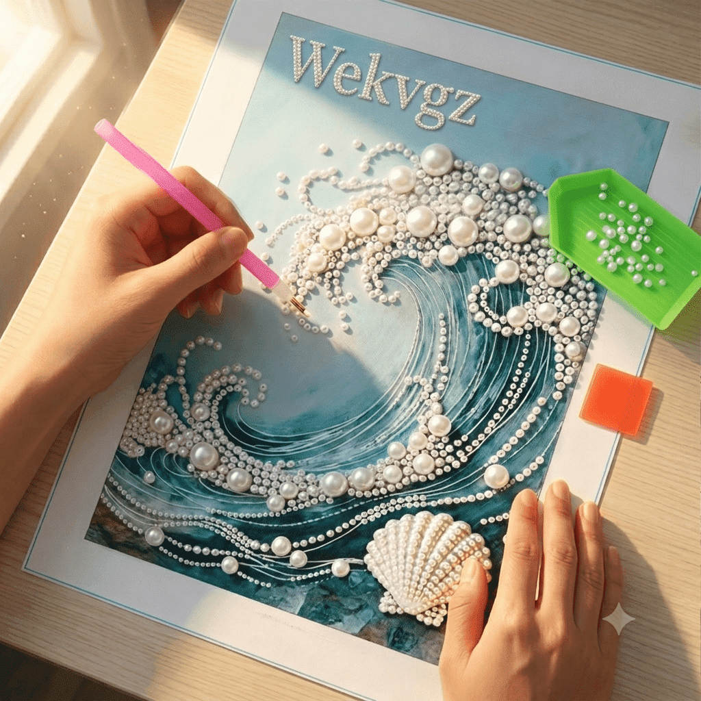5D Diamond Art Kits for Adults, Waves Diamond Art Craft Painting with Imitation Pearls, Full Drill Gem Wall Decor for Living Room, 11.8 x 11.8 Inch