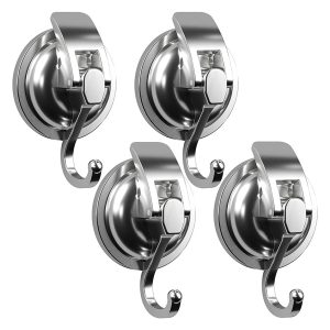 4pcs Removable Suction Cup Hooks , Silver Heavy Duty Vacuum Shower Hooks , Powerful Wreath Hanger for Bathroom Restroom Kitchen