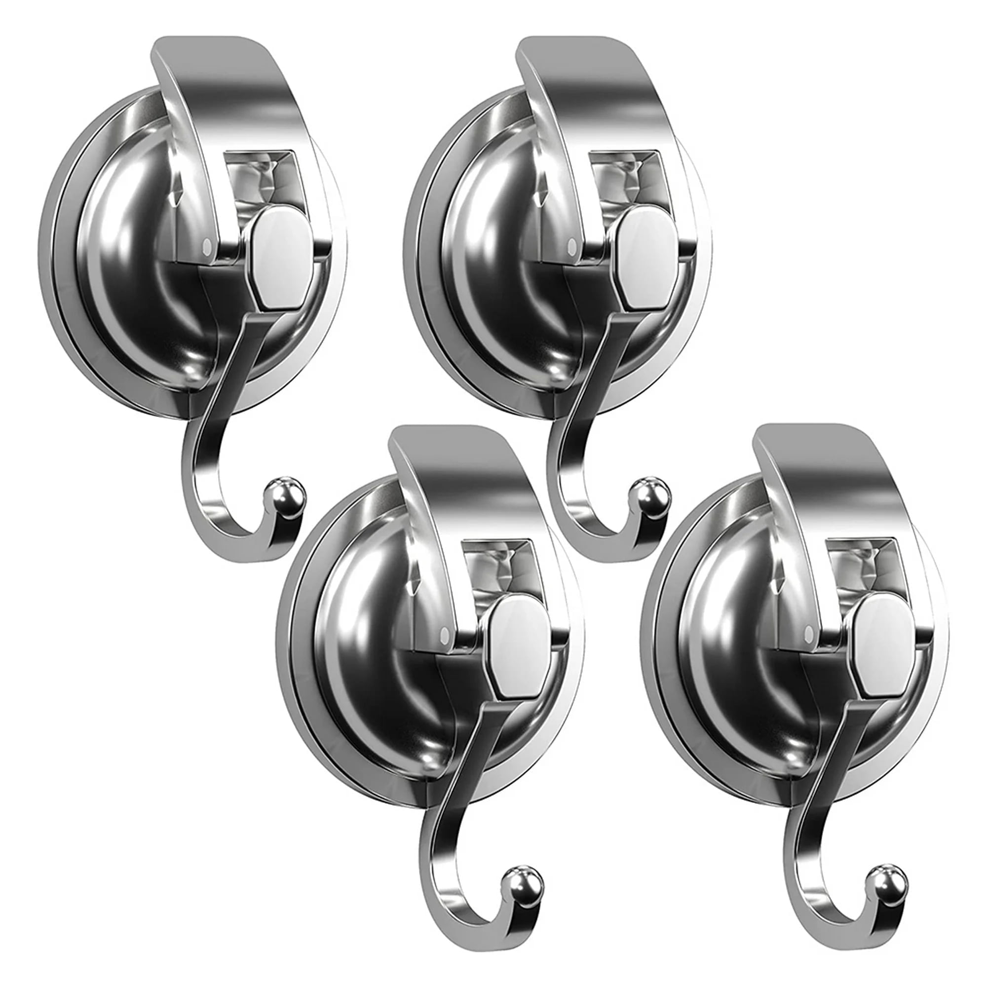 4pcs Removable Suction Cup Hooks , Silver Heavy Duty Vacuum Shower Hooks , Powerful Wreath Hanger for Bathroom Restroom Kitchen