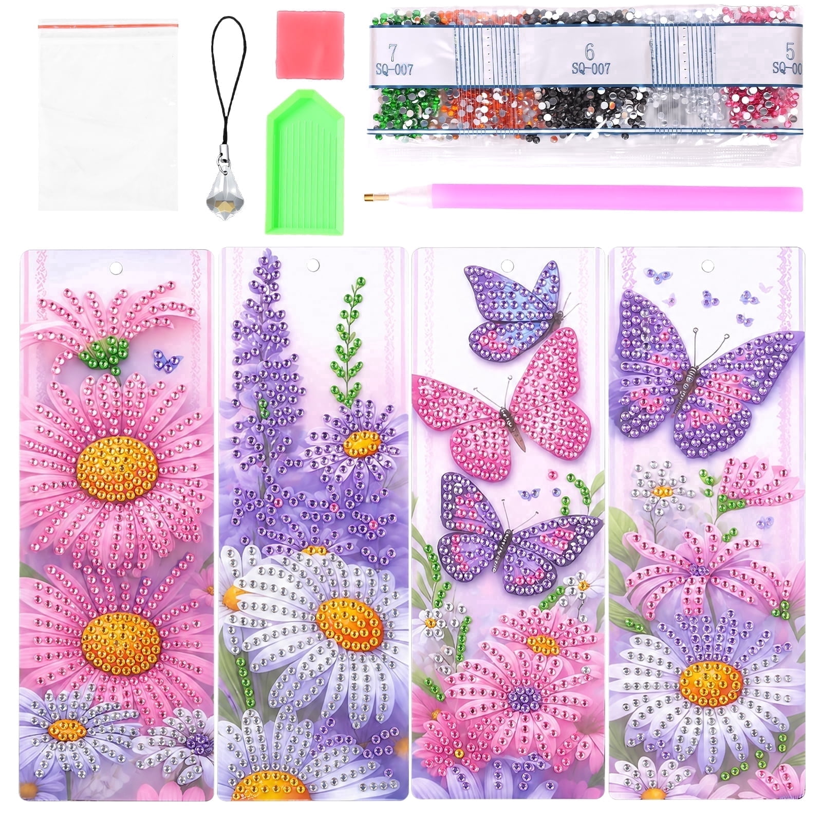Lzvxtym 4 Pcs Diamond Painting Bookmark Kit,Diamond Art Bookmark with Pendants and Full Tools,Creative Craft Gifts for Book Lovers,Butterfly Pattern
