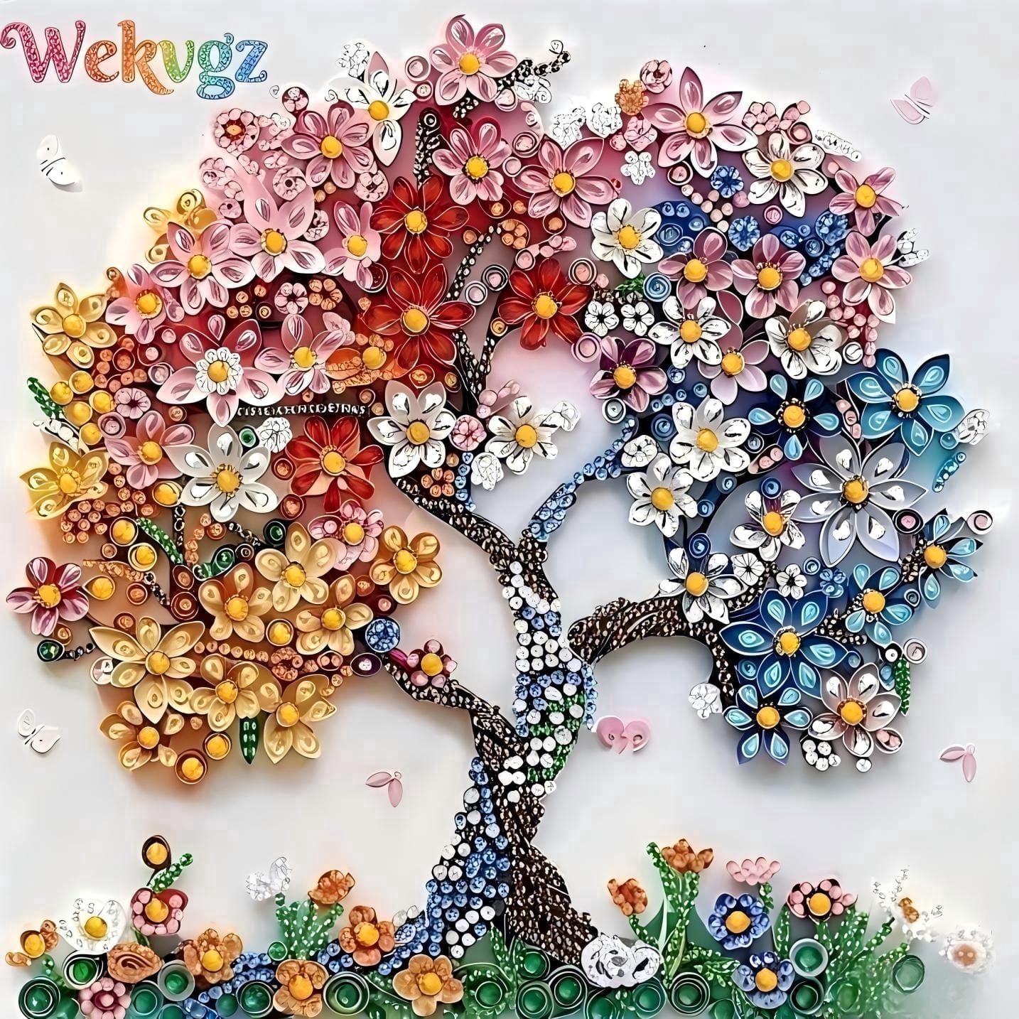 5D Diamond Art Kits for Adults, Tree Diamond Art Craft Painting with Imitation Pearls, Full Drill Gem Wall Decor for Living Room, 11.8 x 11.8 Inch