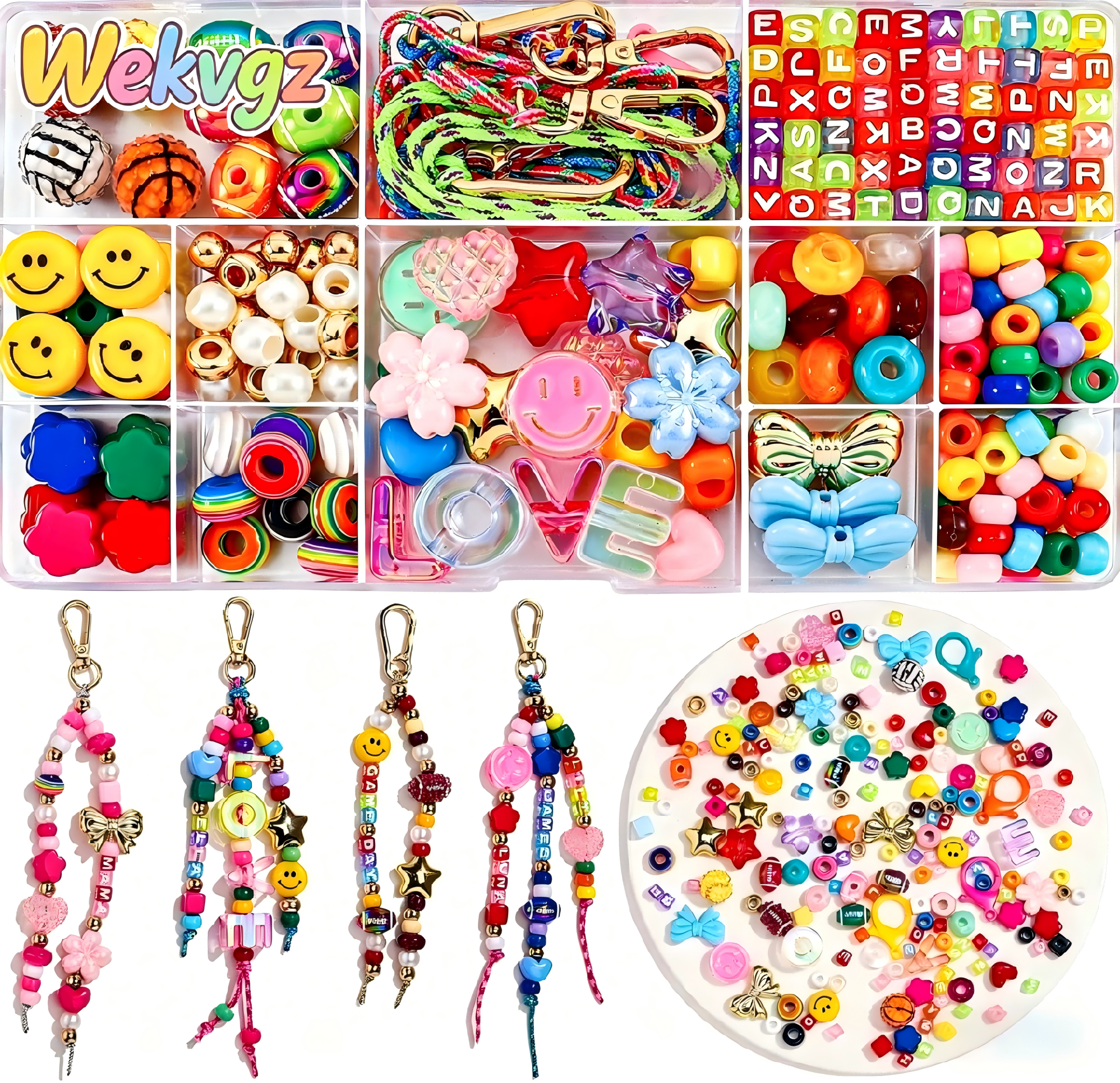 Keychain Making Kit 304 Pcs, DIY Bag Charm Kit with Acrylic Alphabet Beads and Braided Cords, Jewelry Craft Supplies for Women