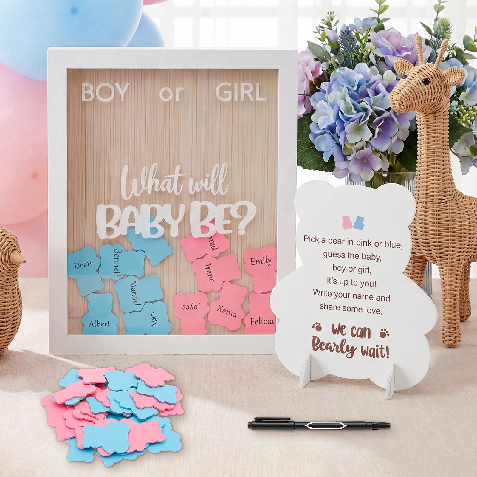 Keyohome Gender Reveal Games, Wooden Baby Shower Guest Book Alternative, Boy or Girl Voting Board with 50 Chips, Gender Reveal Gifts & Nursery Decor