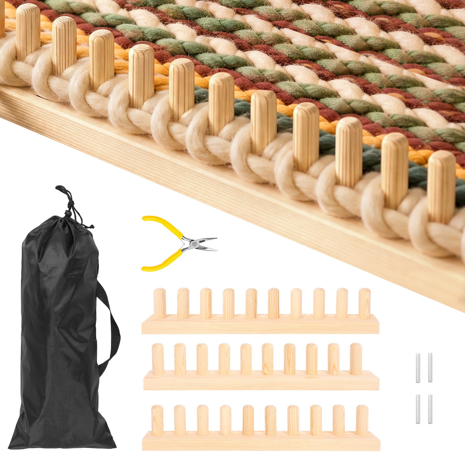 46" Chunky Blanket Loom, Wooden Weaving Frame for Chunky Throw Blanket, Adjustable Hand Knitting Kit with Stainless Steel Pin and Storage Bag for DIY Beginners
