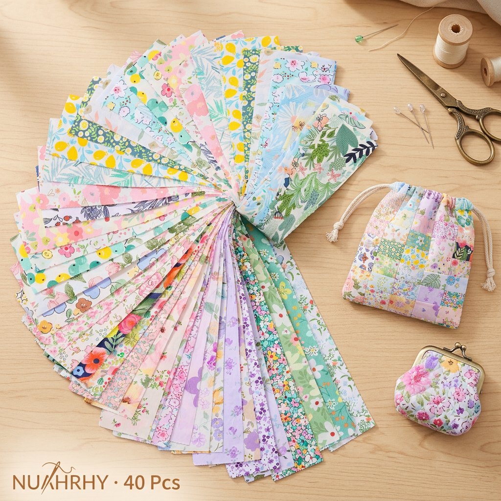 Jelly Roll Fabric Strips, 40Pcs 100% Cotton Precut Quilting Fabric Bundle, 2.5" x 39" Floral Patchwork Roll for Sewing and DIY Crafting