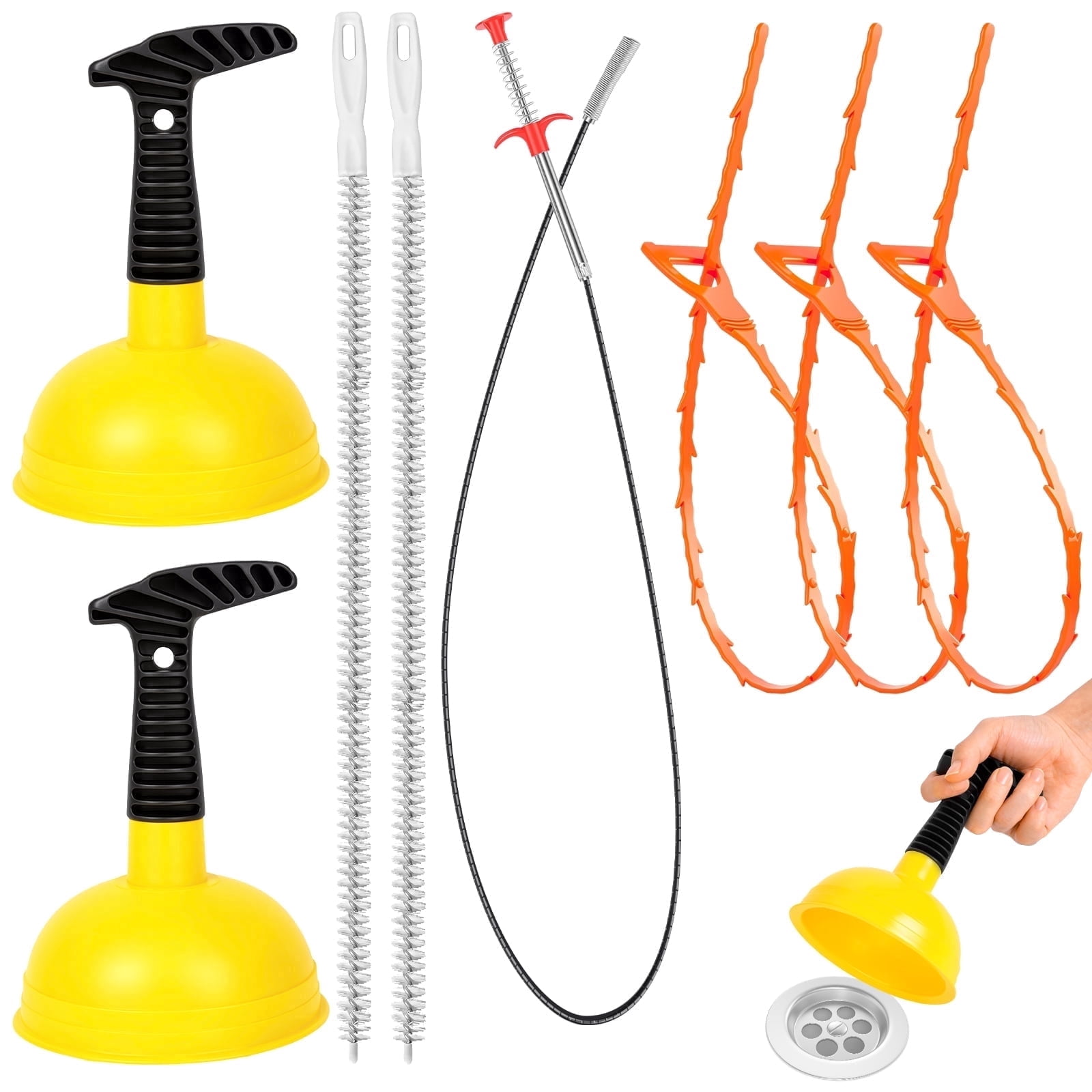 Lzvxtym Drain Unclogger Tool Set,Mini Sink Plunger with Ergonomic Grip and Flexible Pipe Cleaner for Kitchen Bathroom Bathtub