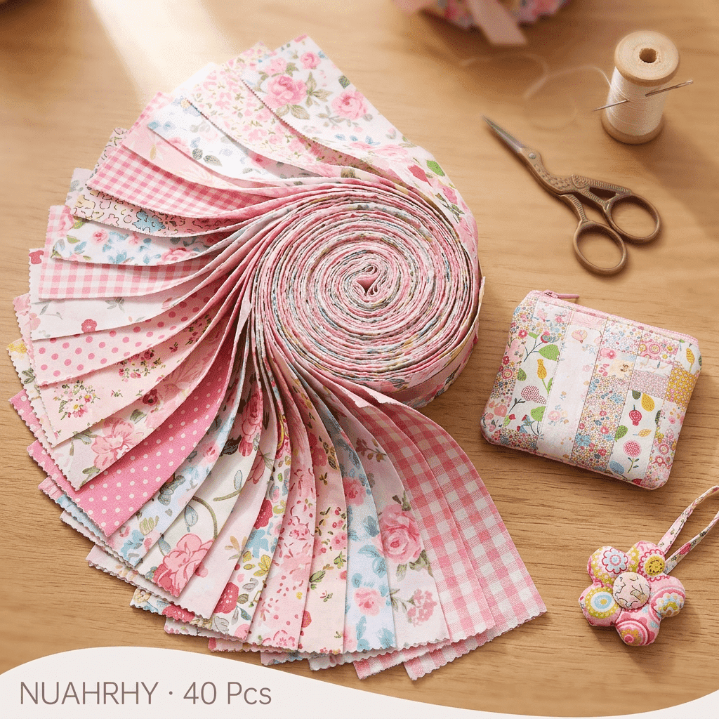 Jelly Roll Fabric Strips, 40Pcs 100% Cotton Precut Quilting Fabric Bundle, 2.5" x 39" Floral Patchwork Roll for Sewing and DIY Crafting